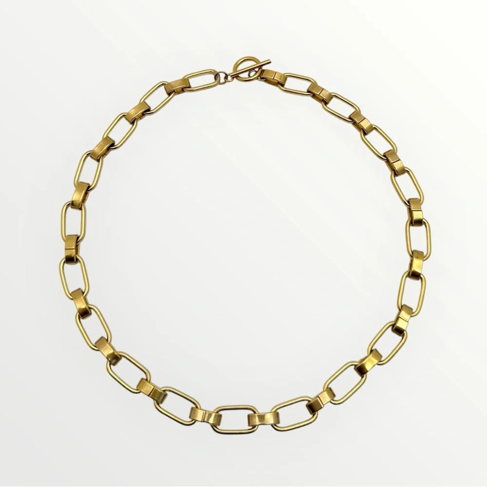 Paperclip Chain 14K Gold Stainless Steel Necklace with Toggle Closure